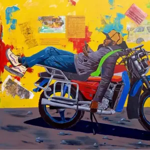 Resting on the bike, by John Ruitha Maina
