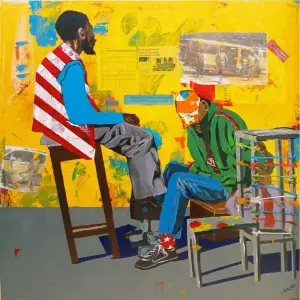Two on stools, by John Ruitha Maina
